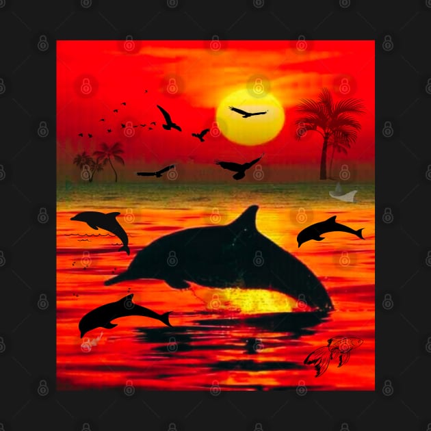 Dolphins And Birds At Sunset by The Global Worker
