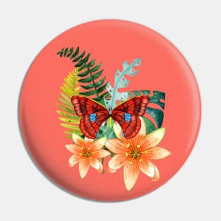 Butterfly with Passionflowers Pin