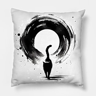 Sumie Enso Circle Japanese Brushstroke Black Cat Pillow