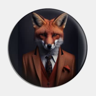 Adorable Fox In A Suit - Unique Wildlife Animal Print Art for Nature And Fashion Lovers Pin