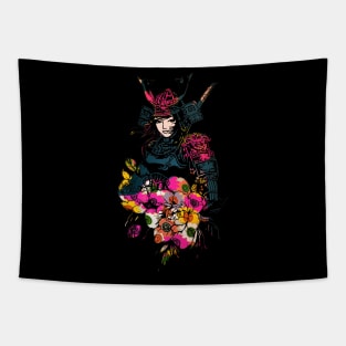 Japanese Geisha Chrysanthemum Samurai Warrior 109 Tapestry