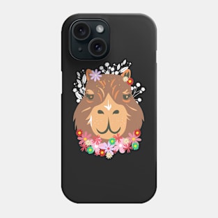 Cute Brown Kawaii Capybara's Face with Flowers Phone Case