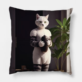 Intriguing portrait of Madame Chat in light and dark Pillow