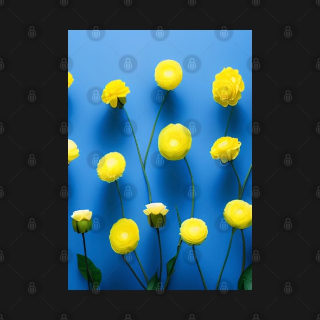 SUNNY LEMON YELLOW FLOWERS BLUE BACKGROUND by sailorsam1805