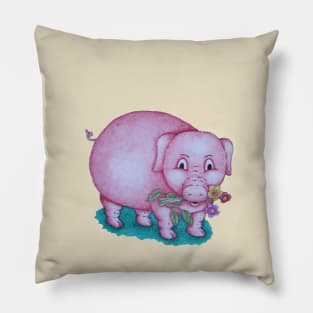 Cute piggy with  flowers illustration Pillow