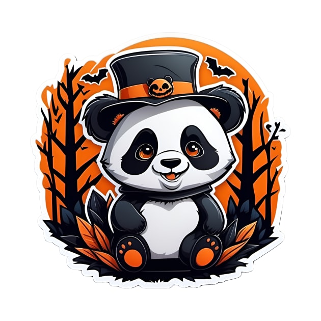 Adorable panda bear wearing a top hat, halloween art by CreativeXpro