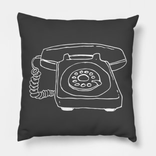 Sketchy Old Retro Rotary Phone - White Lines Pillow