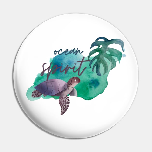 Ocean Spirit Watercolour Turtle Palm Pin by LoveofDog