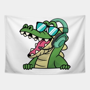 Alligator With Headphones Tapestry