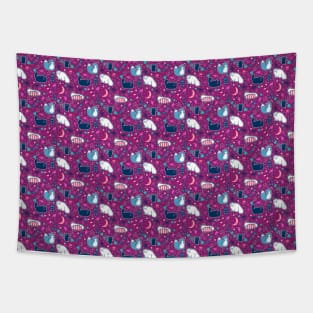 Purple Magical Kitty Pattern Tapestry