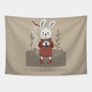 Cozy Bunny Rabbit In The Snow Tapestry