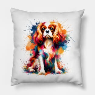 Colorful Splash Art Cavalier King Charles Spaniel Pillow