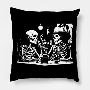 skeletons drinking and smoking Pillow