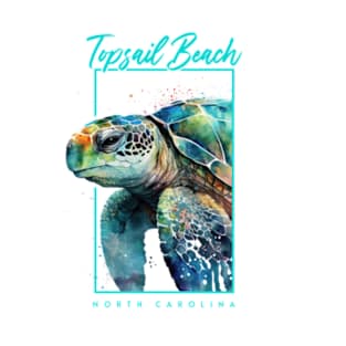 Topsail Beach North Carolina Watercolor Sea Turtle Portrait T-Shirt