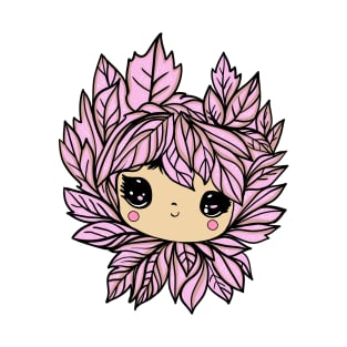 Cute kawaii face with pink leaves T-Shirt