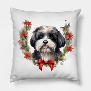 Christmas Havanese Dog Wreath Pillow