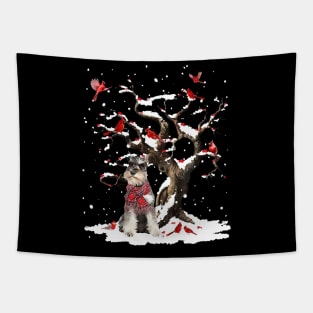 Grey Miniature Schnauzer Scarf Cardinal Snow Christmas Tapestry