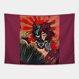 Geisha With Mask Tapestry