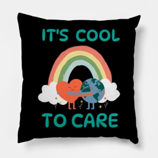 It's Cool To Care   earth day 2024 gift april 22 Cute Teacher  Lover Rainbow Pillow