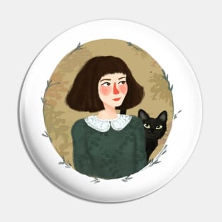 Girl and black cat Pin