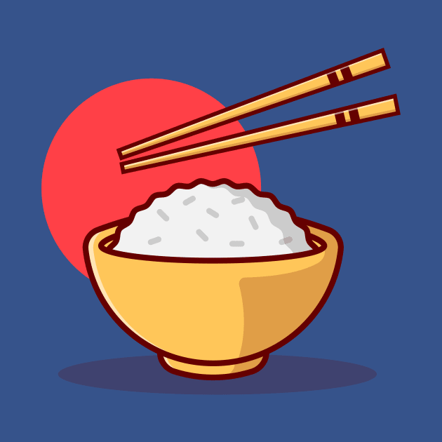 Japanese Rice Bowl with Chopsticks by KH Studio