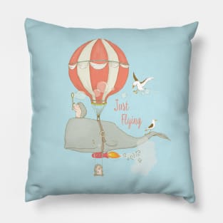 Just Flying - Whimsical Cartoon Whale with Animal Friends Pillow