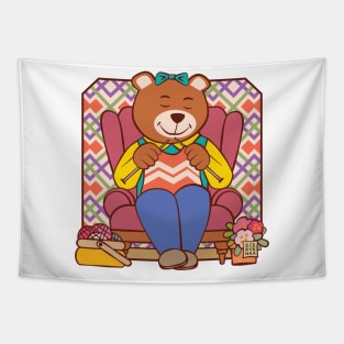 Bear Knitting in Chair Tapestry