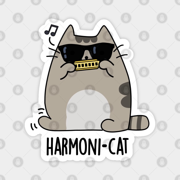 Harmoni-cat Cute Harmonica Cat Pun Magnet by punnybone