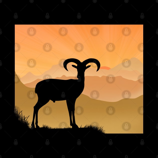 Nubian ibex mountain climbing goat silhouette sunrise time by DangDumrong