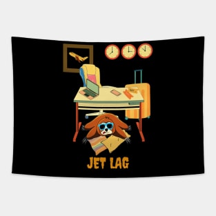 Funny sloth lying jet lagged in the office Tapestry