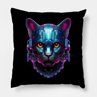 Midnight Mech - The Black Cyborg Cat Pillow