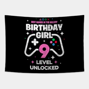 9th Birthday Girl Matching Video Gamer Birthday Tapestry