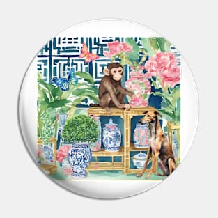 Monkey and Lurcher dog in chinoiserie interior Pin