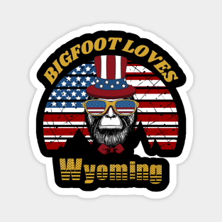 Bigfoot loves America and Wyoming Magnet