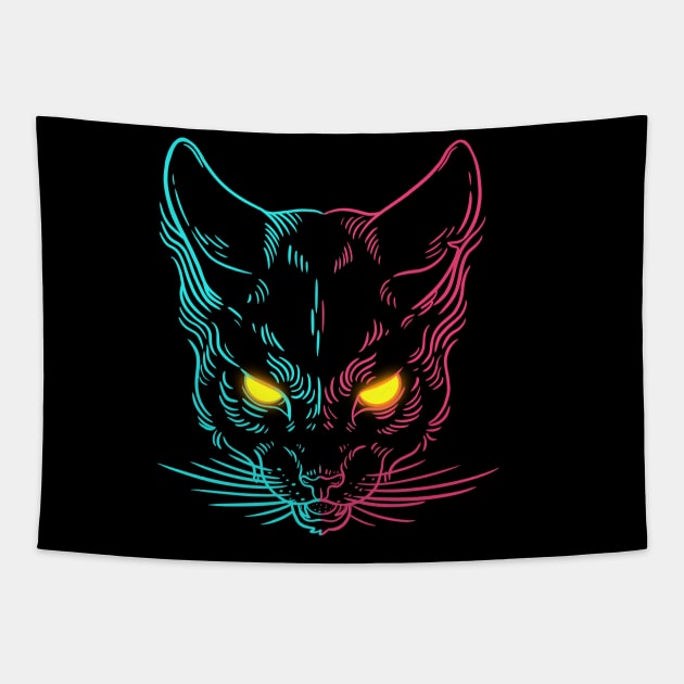 Cyber Demon Cat Tapestry by Artthree Studio