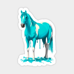 Bright Cyan Blue Pinto Dripping Wet Paint Horse Magnet