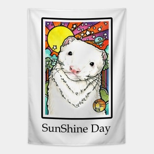 Happy Sunny Ferret - Sunshine Day - Black Outlined Version Tapestry