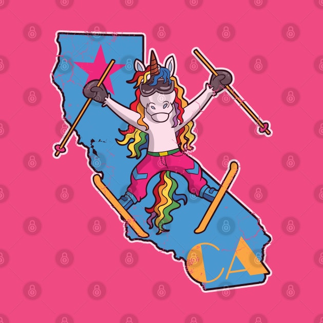 California Ski Skiing Unicorn Retro Cute by E