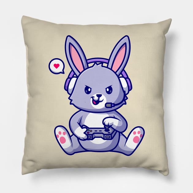 Cute Rabbit Gaming Cartoon Pillow by Catalyst Labs