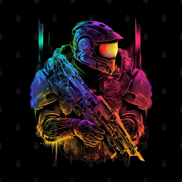 Halo Master Chief Neon - Original Artwork by Labidabop