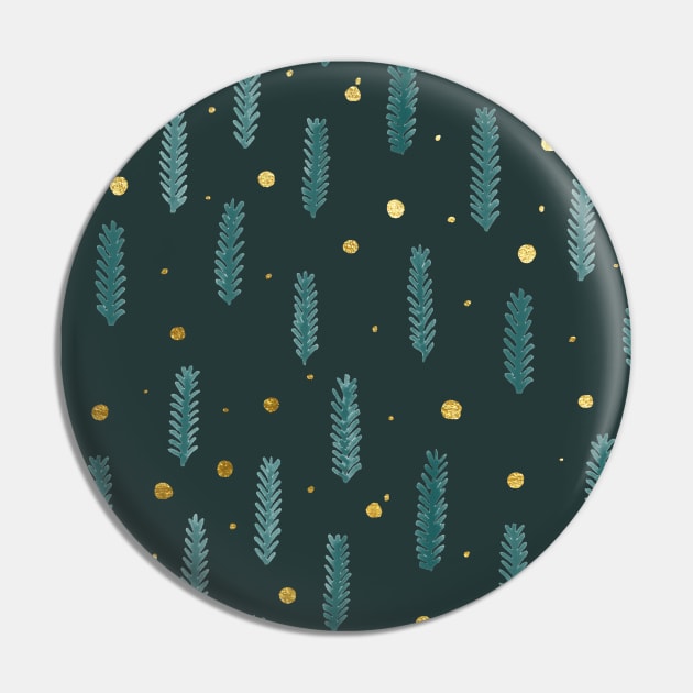 Christmas branches and dots - teal and gold Pin by wackapacka