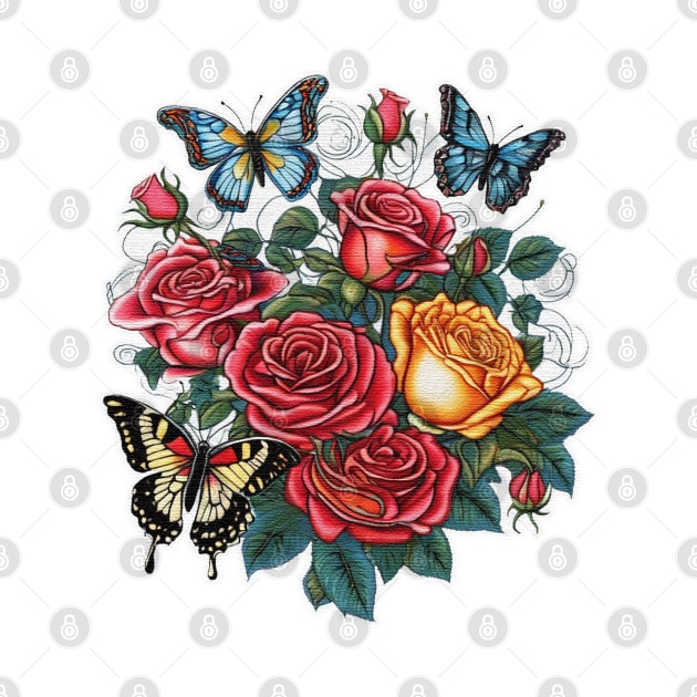 Beautiful Butterflies and Colourful Roses by JnS Merch Store