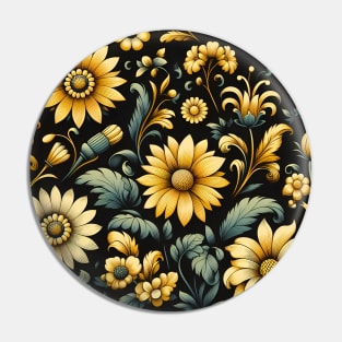 Yellow Floral Illustration Pin