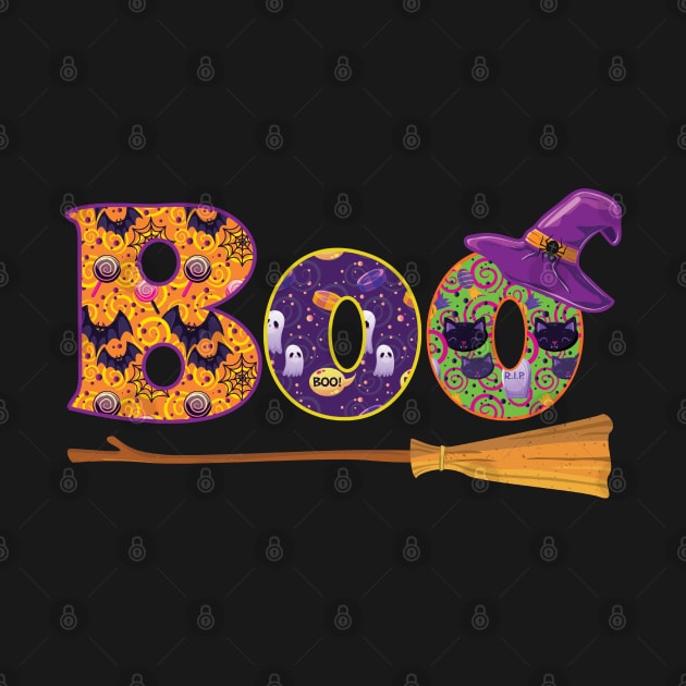 Boo Halloween Witch Hat & Broom by FruitflyPie