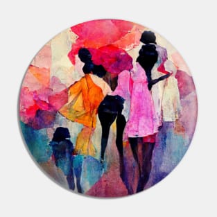 Abstract design of ladies wearing colorful dresses. Pin