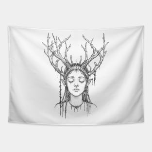 Woman with antler. Line Art. Tapestry