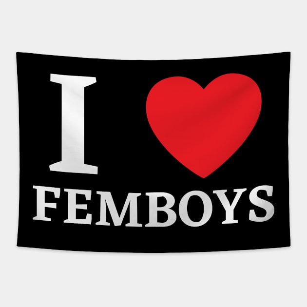 I Love Heart Femboys Yaoi Crossdressing Aesthetic Tapestry by BobaPenguin