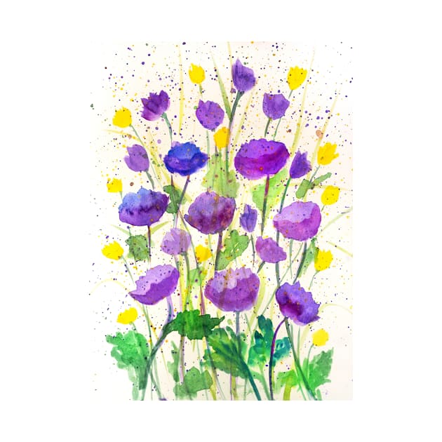 Purple poppies watercolor painting by redwitchart