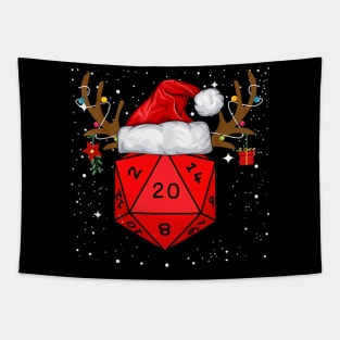 Funny D20 Dice Reindeer Santa Hat Christmas Holiday Party Gift Tapestry
