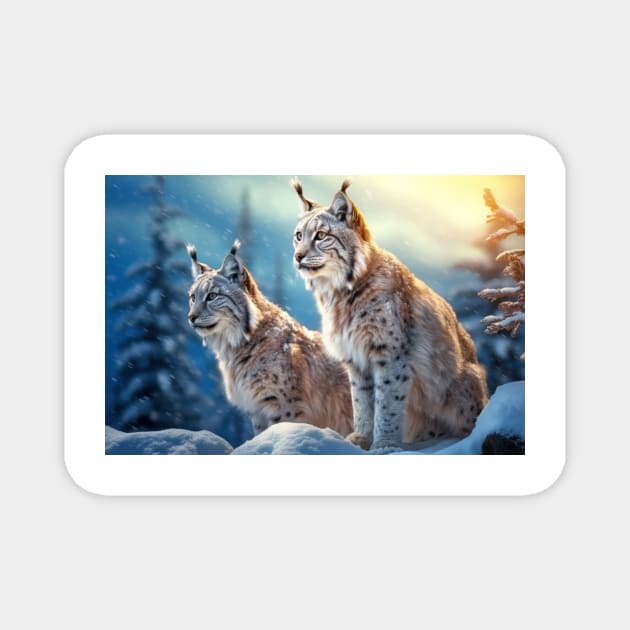 Lynx Animal Wildlife Wilderness Colorful Realistic Illustration Magnet by Cubebox